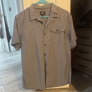 O'Neill Men's Grey Patterned Button Down Shirt, Short Sleeve, Large